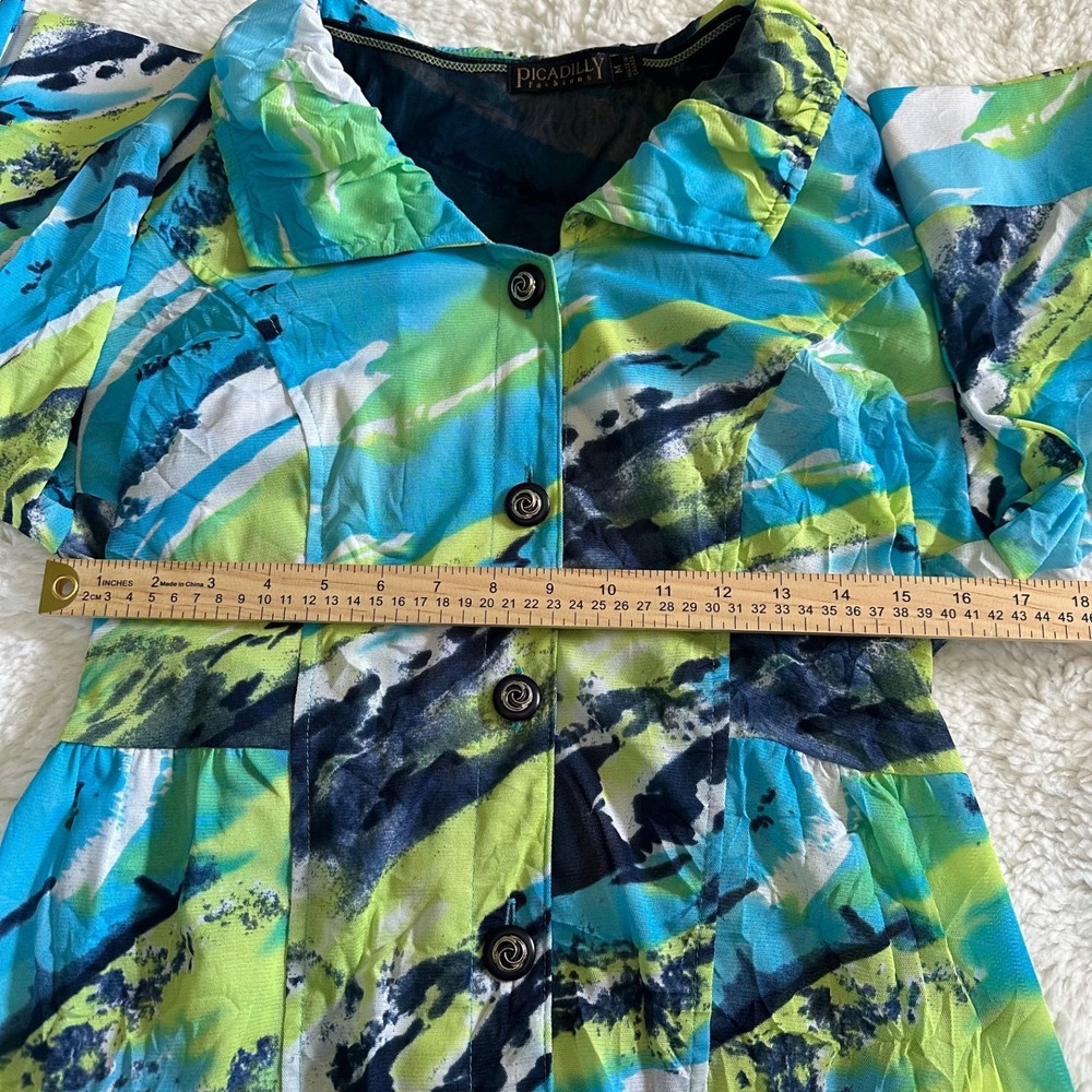 Picadilly Fashions 2-Pc Set Top & Mesh Tank Abstract Multi-Color Blue Green Sz M - Picture 6 of 11